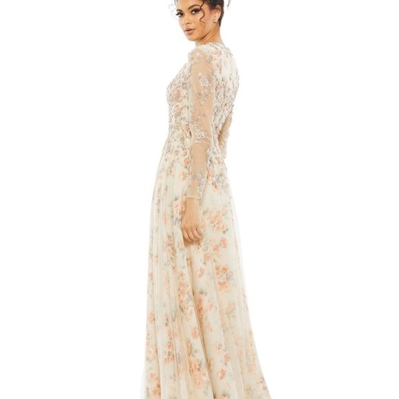 NWOT MAC DUGGAL FLORAL EMBELLISHED LONG GOWN‎ NUDE 14 11219 - Picture 2 of 7